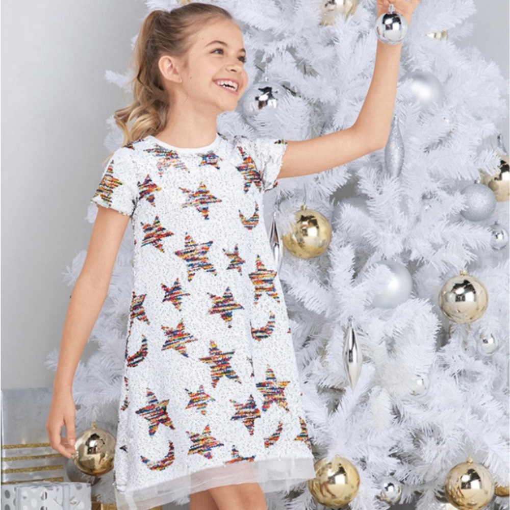 Halabaloo sequin rainbow to silver holiday dress